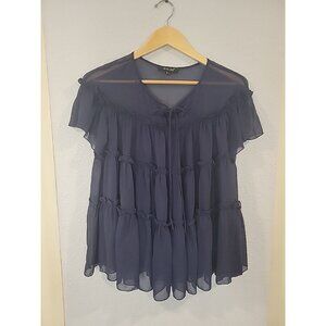 Elise Size Small‎ Navy Blue Sheer Tiered Blouse